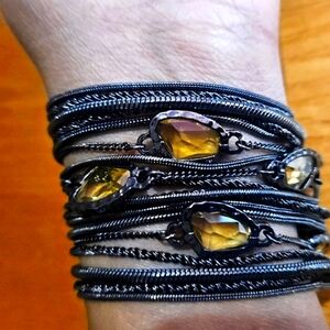 Elegant pewter and amber multi strand bracelet.